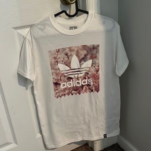 Addidas nice white with pink flowers shirt , Mens Small